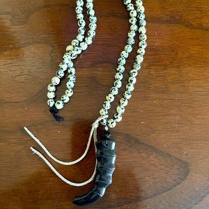 Boho bead, bone and leather necklace.